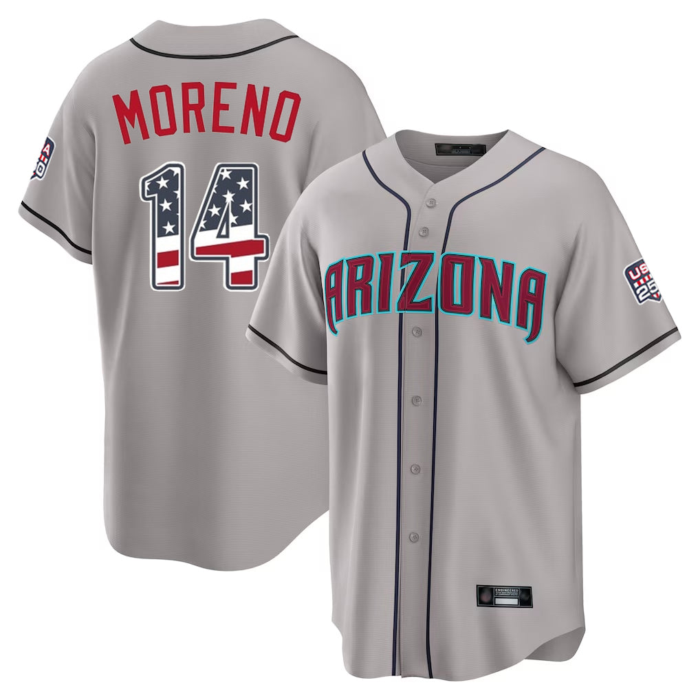 Arizona Diamondbacks #14 Gabriel Moreno Player Gray Fotopoulosg USA 250 Fourth of July Home Game Stitched Jerseys