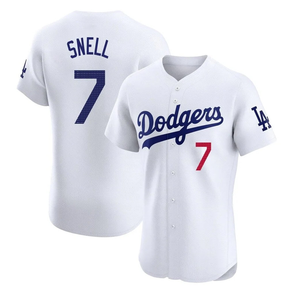 Los Angeles Dodgers #7 Blake Snell Player White Fotopoulosg Limited Elite Home Stitched Jerseys