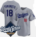 Los Angeles Dodgers #18 Yoshinobu Yamamoto Gray Fotopoulosg 2025 World Series Limited Stitched Jersey