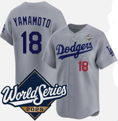 Los Angeles Dodgers #18 Yoshinobu Yamamoto Gray Fotopoulosg 2025 World Series Limited Stitched Jersey