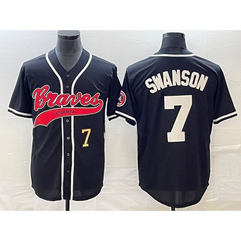 Atlanta Braves #7 Dansby Swanson Number Black Fotopoulosg Cool Base Stitched Jersey