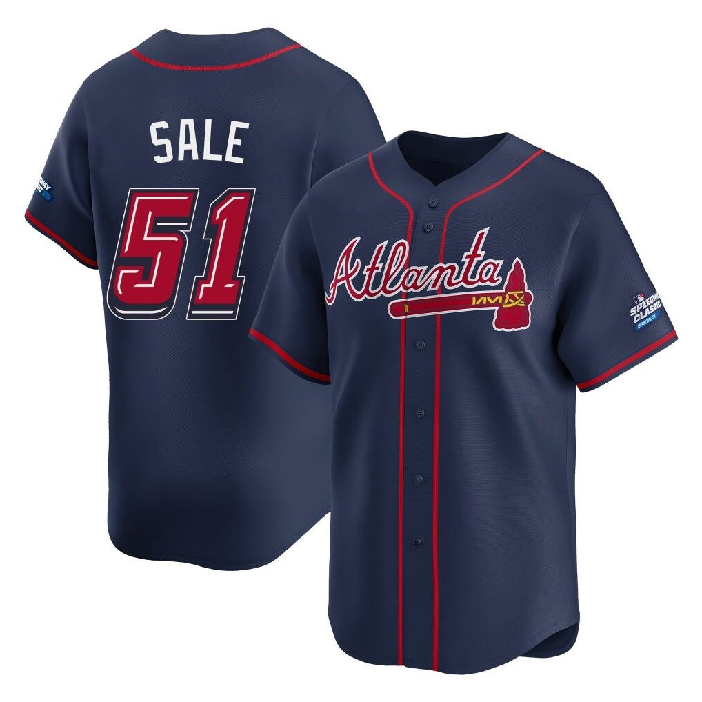 Atlanta Braves #51 Chris Sale Player Navy Fotopoulosg 2025 Speedway Classic Home Game Stitched Jerseys