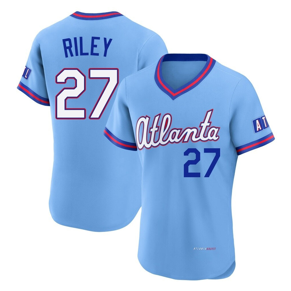 Atlanta Braves #27 Austin Riley Player Powder Blue Fotopoulosg 2026 City Connect T-shirt Limited Elite Home Game Stitched Jerseys