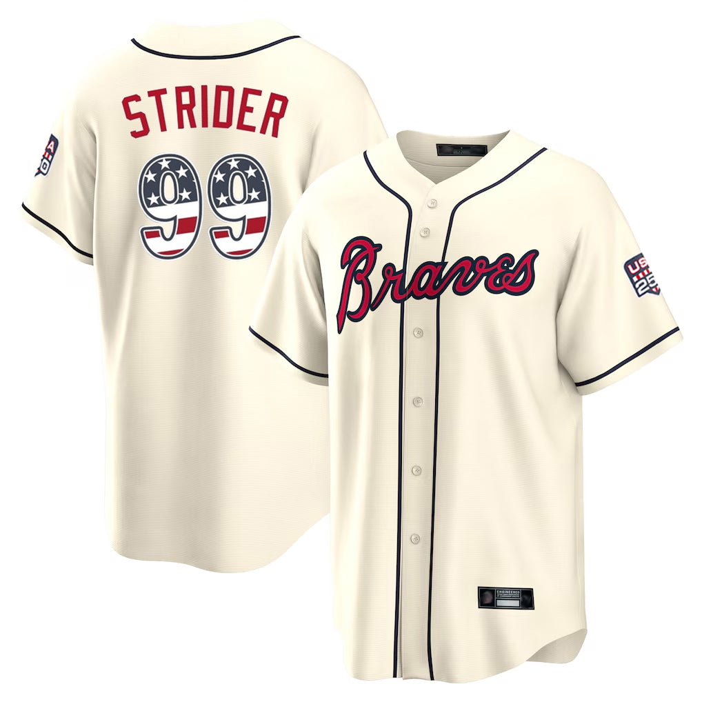 Atlanta Braves #99 Spencer Strider Player Cream Fotopoulosg USA 250 Fourth Of July Limited Home Game Stitched Jerseys