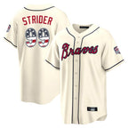 Atlanta Braves #99 Spencer Strider Player Cream Fotopoulosg USA 250 Fourth Of July Limited Home Game Stitched Jerseys