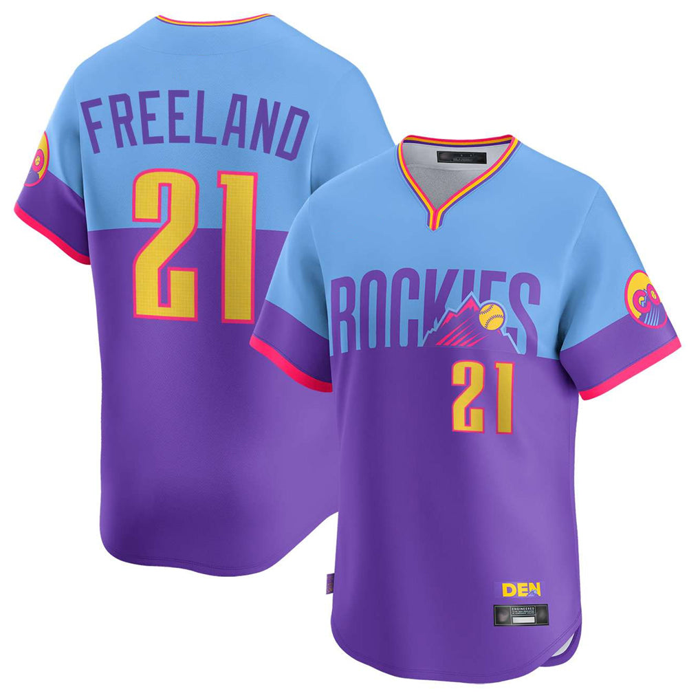 Colorado Rockies #21 Kyle Freeland Player Purple-Light Blue Fotopoulosg City Connect Limited Home T-shirt Stitched Jerseys