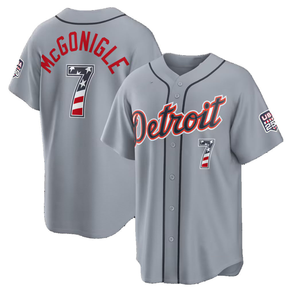 Detroit Tigers #7 Kevin McGonigle Gray Fotopoulosg USA 250 Fourth of July Road Stadium Jersey