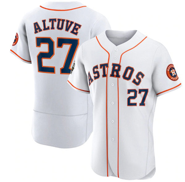 Houston Astros #27 Jose Altuve White Fotopoulosg 2022 World Series Flex Base Stitched Jersey