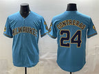 Milwaukee Brewers #24 William Contreras Blue Fotopoulosg With Home & Bob Uecker Patch Stitched Jersey