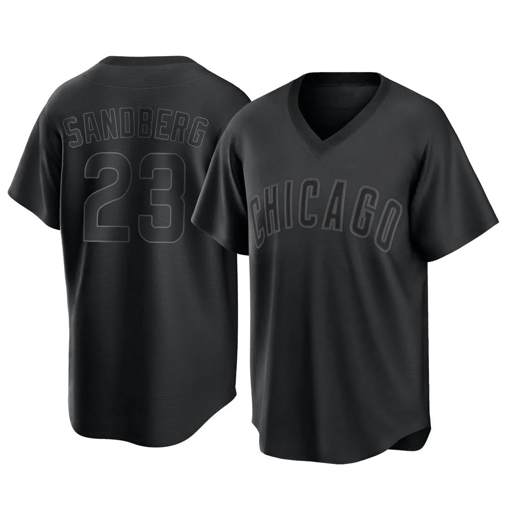 Chicago Cubs #23 Ryne Sandberg Player Black Fotopoulosg T-shirt Home Game Stitched Jerseys