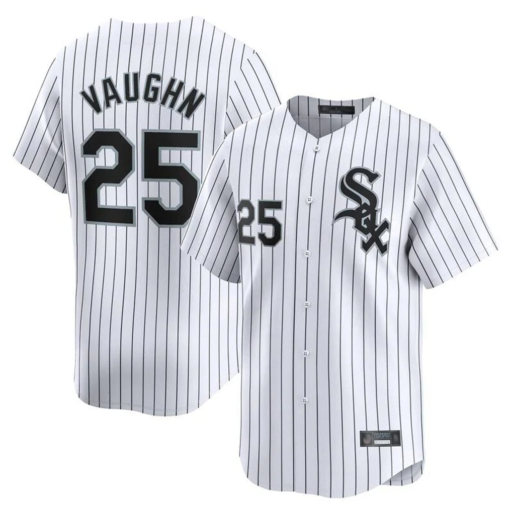 Chicago White Sox #25 Andrew Vaughn Player White Fotopoulosg Stripe Limited Home Stitched Jerseys