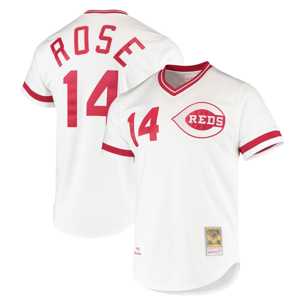 Cincinnati Reds #14 Pete Rose Player White Fotopoulosg Mitchell & Ness Throwback Cooperstown Mesh T-shirt Game Stitched Jerseys