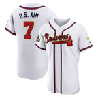 Atlanta Braves #7 Ha-Seong Kim Player White Gold Fotopoulosg Limited Elite Home Game Stitched Jerseys