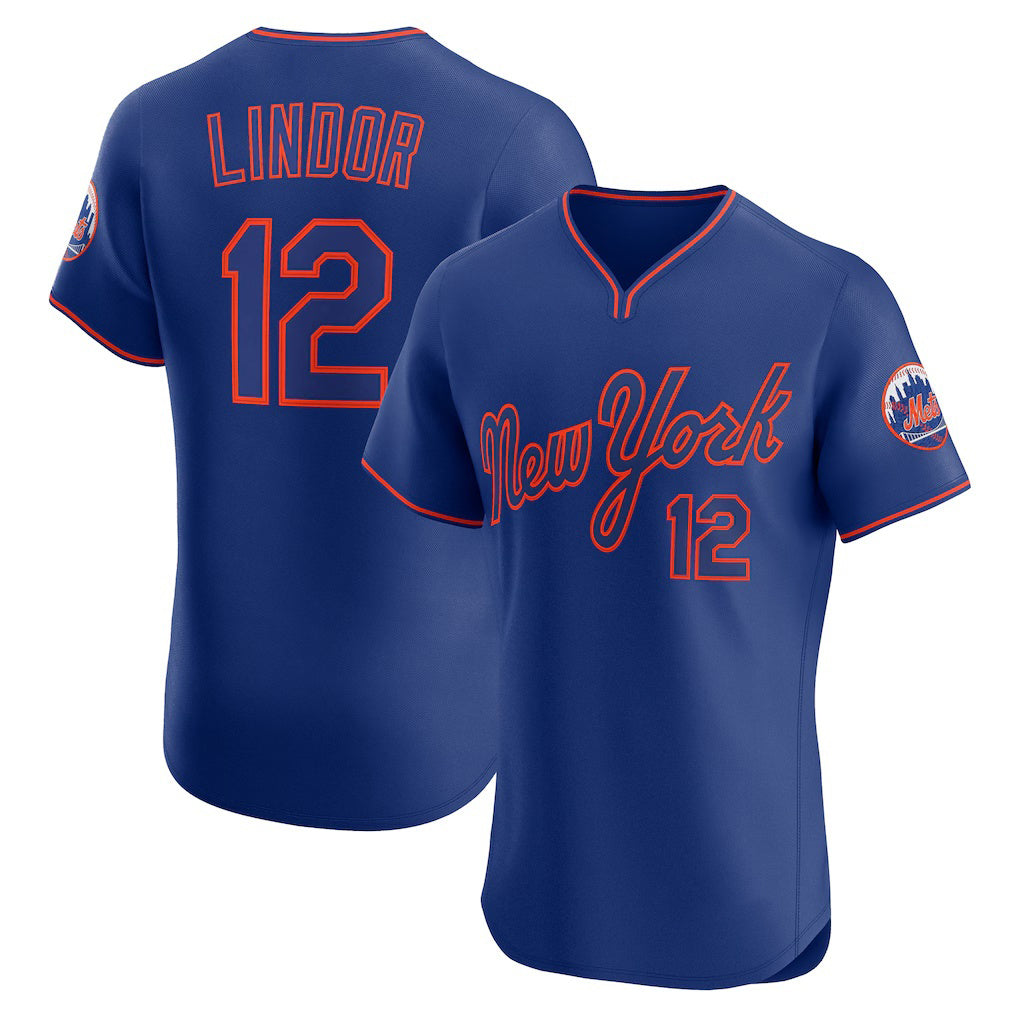 New York Mets #12 Francisco Lindor Royal Fotopoulosg Alternate 2 Elite Jersey