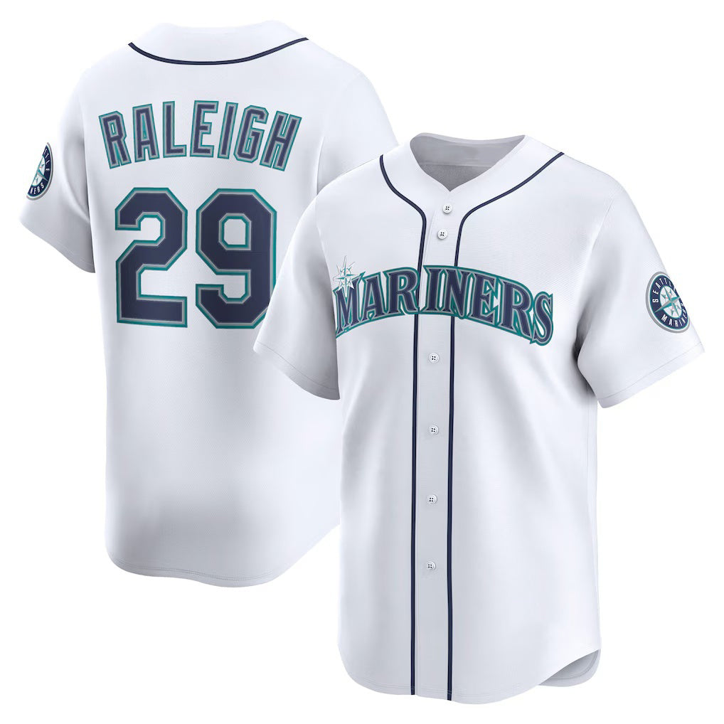 Seattle Mariners #29 Cal Raleigh White Fotopoulosg Home Limited Player Jersey