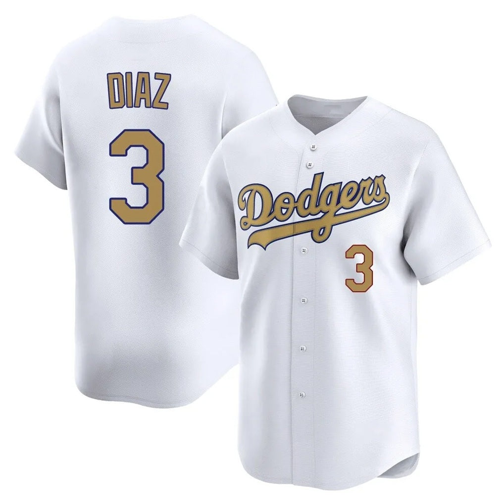 Los Angeles Dodgers #3 Edwin D¨ªaz Player Gold Fotopoulosg Collection Limited Home Stitched Jerseys