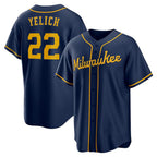 Milwaukee Brewers #22 Christian Yelich Navy Fotopoulosg Alternate 2 Replica Jersey