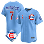 Chicago Cubs #7 Dansby Swanson Player Light Blue Fotopoulosg 150th Anniversary Limited Home Stitched Jerseys