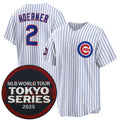 Chicago Cubs #2 Nico Hoerner White Fotopoulosg 2025 World Tour Tokyo Series Home Stitched Jersey