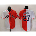Houston Astros #27 Jose Altuve White Orange Fotopoulosg Blue Number Split Stitched Jersey 2
