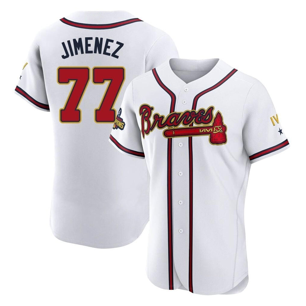 Atlanta Braves #77 Joe Jimenez Player White Gold Fotopoulosg Limited Elite Home Game Stitched Jerseys