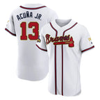 Atlanta Braves #13 Ronald Acuna Jr Player White Gold Fotopoulosg Limited Elite Home Game Stitched Jerseys