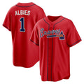 Atlanta Braves #1 Ozzie Albies Red Fotopoulosg Alternate 2 Replica Jersey