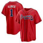 Atlanta Braves #1 Ozzie Albies Red Fotopoulosg Alternate 2 Replica Jersey