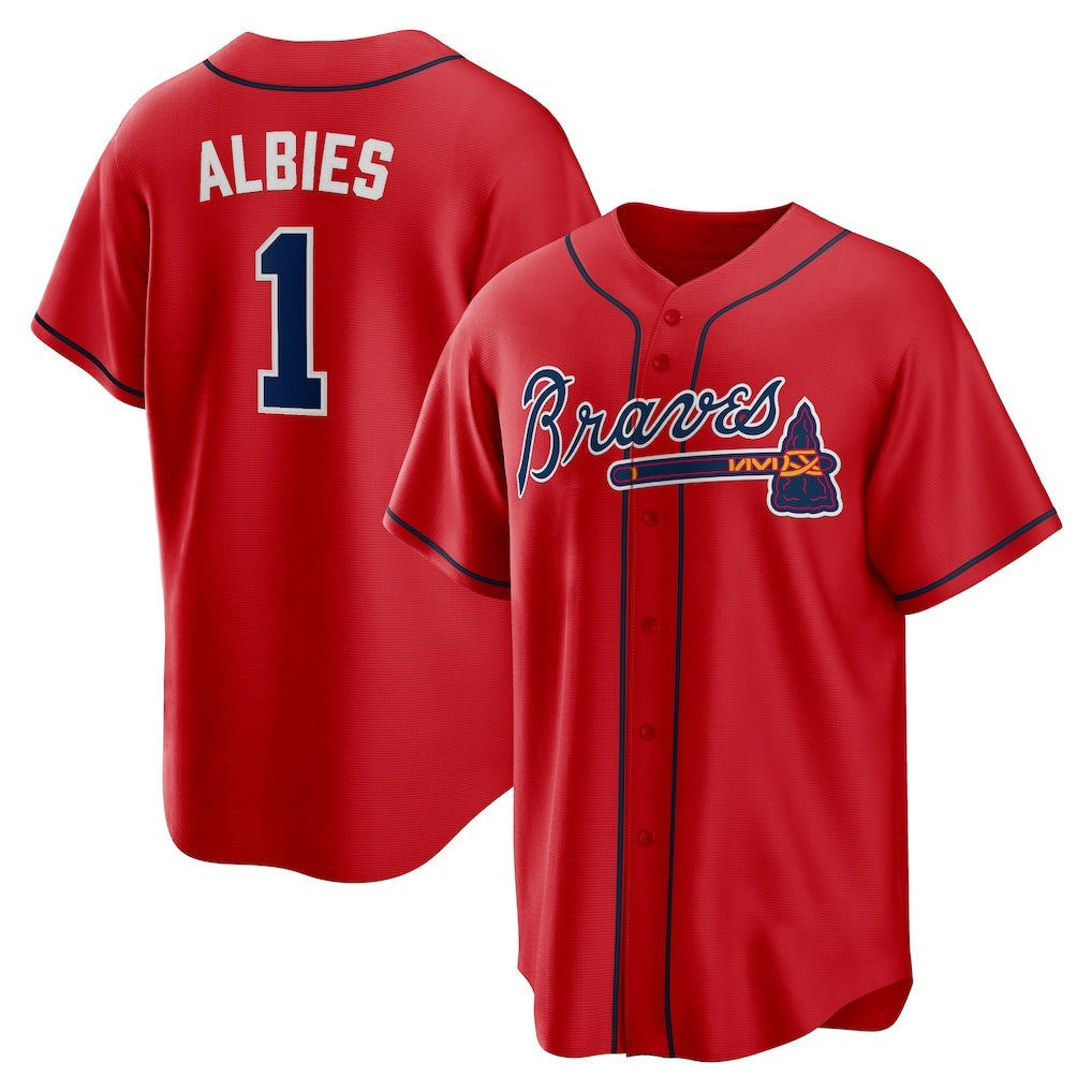 Atlanta Braves #1 Ozzie Albies Red Fotopoulosg Alternate 2 Replica Jersey