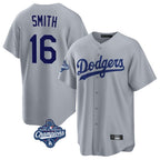 Los Angeles Dodgers #16 Will Smith Player Gray Fotopoulosg World Series Meet Game Stitched Jerseys