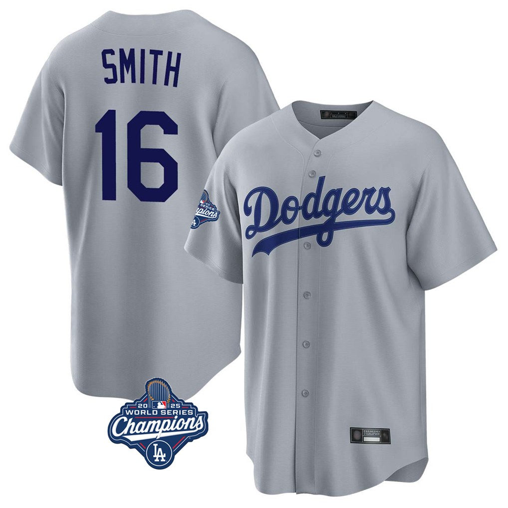 Los Angeles Dodgers #16 Will Smith Player Gray Fotopoulosg World Series Meet Game Stitched Jerseys
