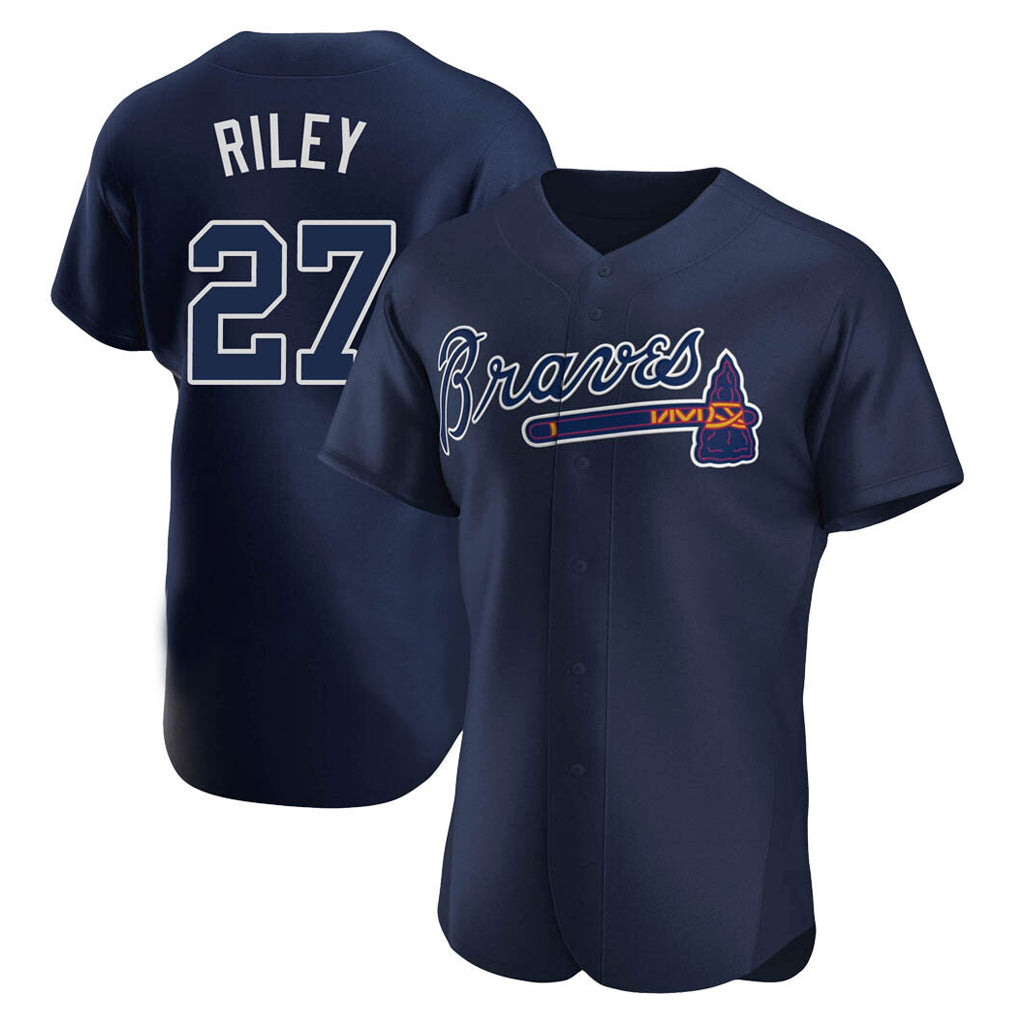 Atlanta Braves #27 Austin Riley Player Navy Fotopoulosg Alternate Limited Elite Home Game Stitched Jerseys