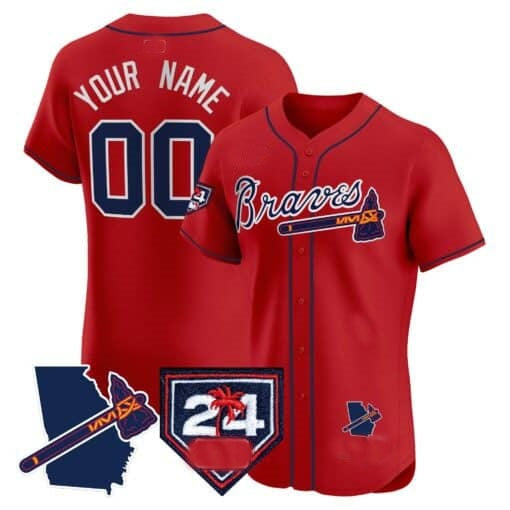 Custom Atlanta Braves 2024 Spring Training & Georgia Patch Vapor Premier Elite Jersey ¨C Red Fotopoulosg