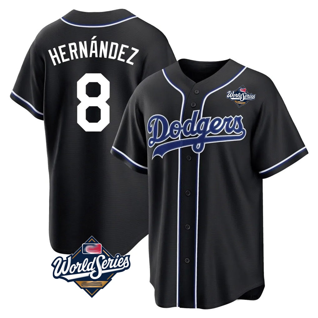 Los Angeles Dodgers #8 Enrique Hern¨¢ndez Player Black Fotopoulosg World Series Carbon Limited Home Stitched Jerseys