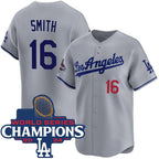 Los Angeles Dodgers #16 Will Smith Gray Fotopoulosg 2024 World Series Champions Patch Limited Stitched Jersey