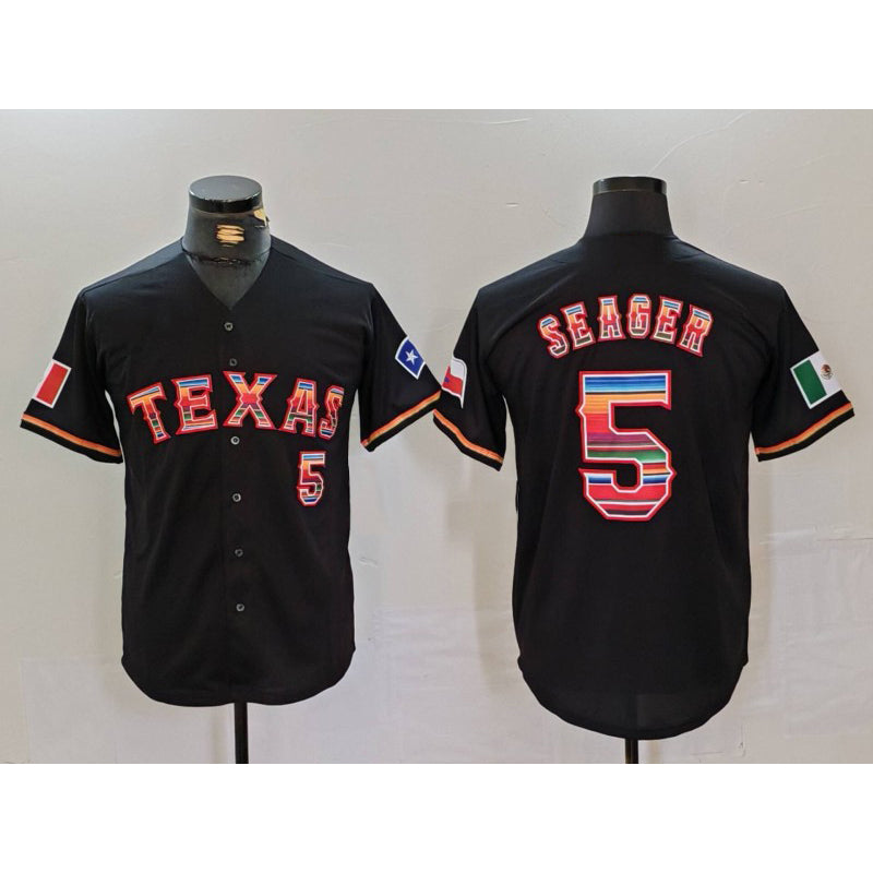 Texas Rangers #5 Corey Seager Black Fotopoulosg Rainbow Mexico Cool Base Stitched Jersey