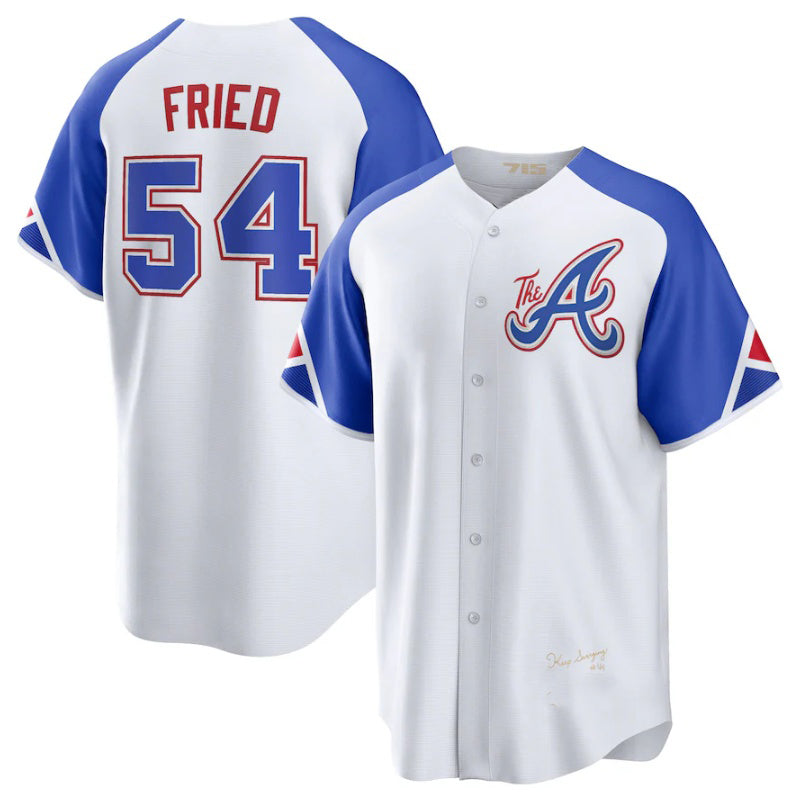 Atlanta Braves #54 Max Fried White Fotopoulosg 2023 City Connect Cool Base Stitched Jersey