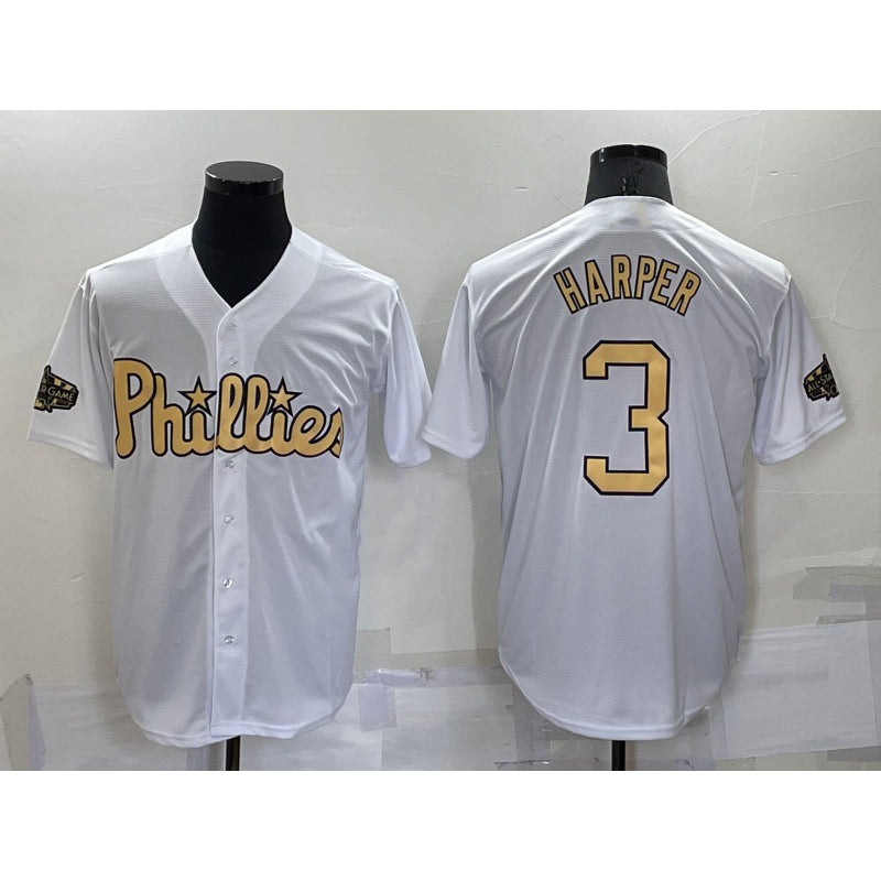 Philadelphia Phillies #3 Bryce Harper White Fotopoulosg 2022 All Star Stitched Cool Base Jersey