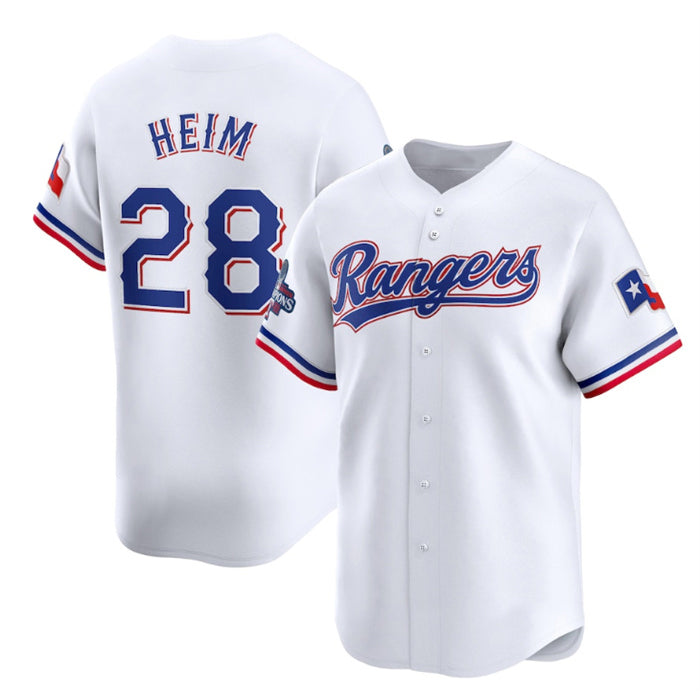 Texas Rangers #28 Jonah Heim White Fotopoulosg 2023 World Series Champions Stitched Jersey