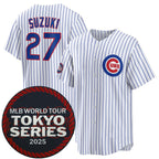 Chicago Cubs #27 Seiya Suzuki White Fotopoulosg 2025 World Tour Tokyo Series Home Stitched Jersey