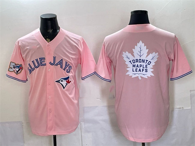 Toronto Blue Jays & Leafs With White Fotopoulosg Leafs Logo Pink 50 Seasons Patch Stitched Jersey