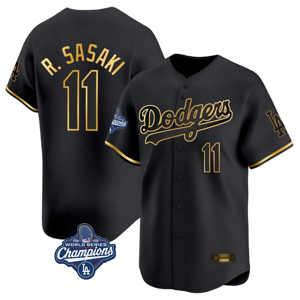 Los Angeles Dodgers #11 Roki Sasaki Player Black Gold Fotopoulosg World Series Meet Limited Home Stitched Jerseys