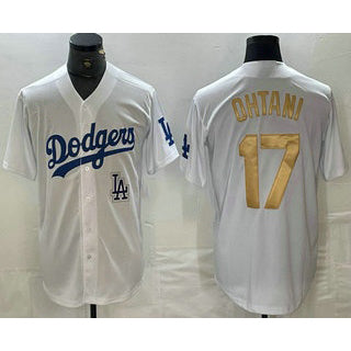 Los Angeles Dodgers #17 Shohei Ohtani White Gold Fotopoulosg Stitched Cool Base Jersey 2