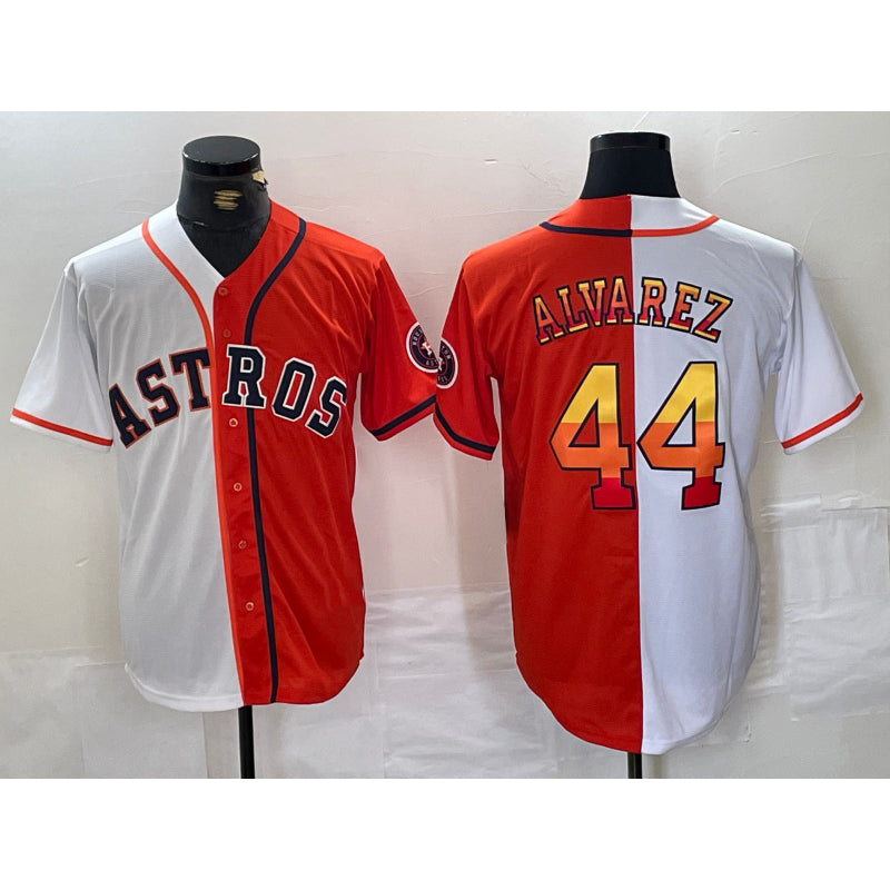 Houston Astros #44 Yordan Alvarez White Orange Fotopoulosg Split Stitched Jersey 2