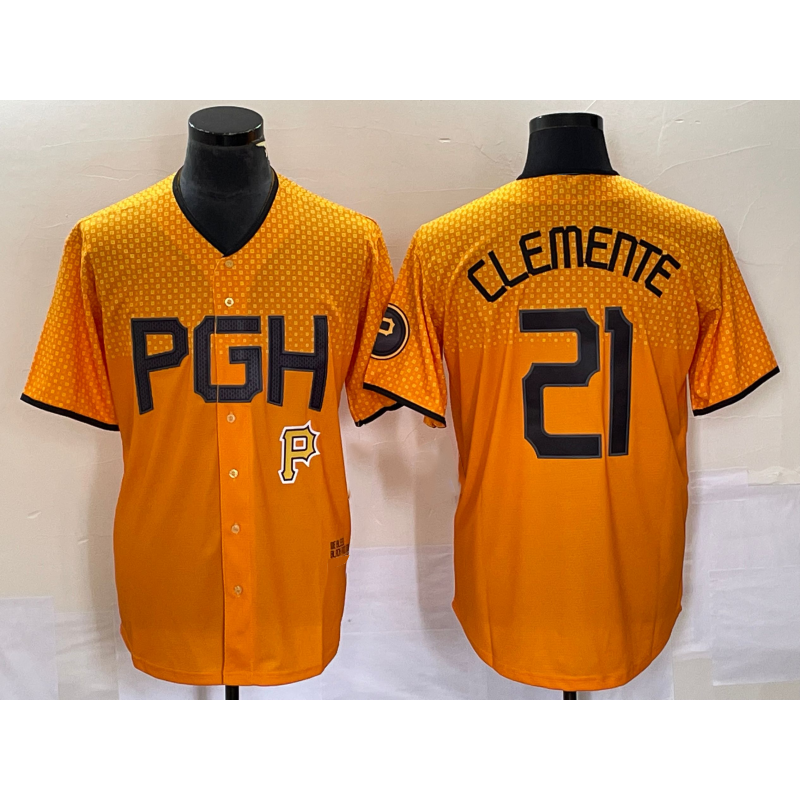 Pittsburgh Pirates #21 Roberto Clemente Gold Fotopoulosg 2023 City Connect Stitched Jersey