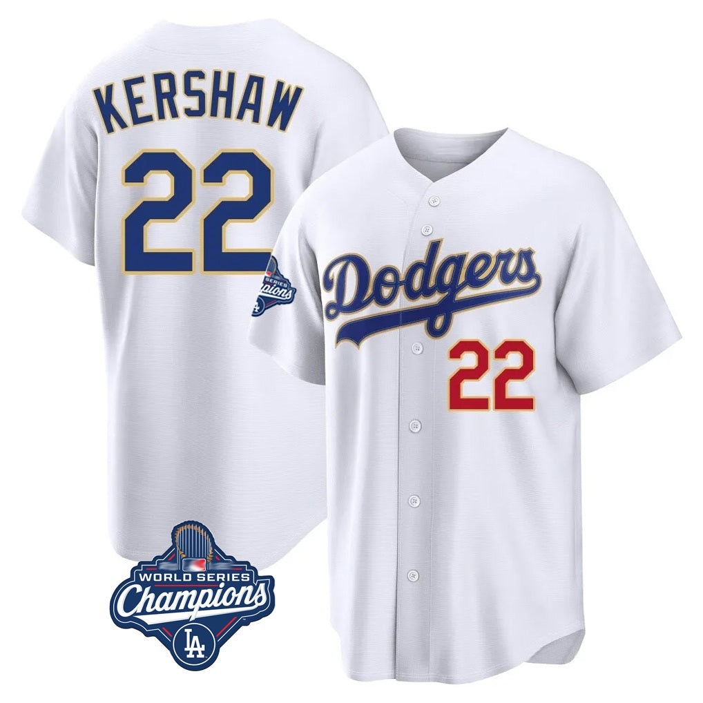 Los Angeles Dodgers #22 Clayton Kershaw Player Gold White Fotopoulosg World Series Meet 2026 Collection Stadium Limited Stitched Jerseys