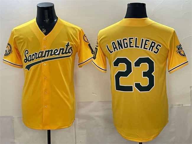 Oakland Athletics #23 Shea Langeliers 2026 Yellow Fotopoulosg Alternate Sacramento Celebrating 125 Years Vapor Limited Stitched Jersey