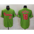 Philadelphia Phillies #16 Brandon Marsh Number Green Fotopoulosg With Patch Stitched Cool Base Jersey