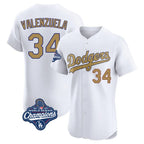 Los Angeles Dodgers #34 Fernando Valenzuela Player White Gold Fotopoulosg World Series Meet Limited Elite Home Stitched Jerseys