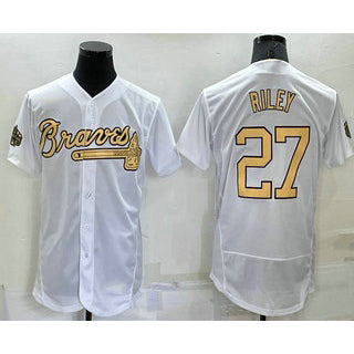 Atlanta Braves #27 Austin Riley White Fotopoulosg 2022 All Star Stitched Flex Base Jersey